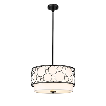 Z-Lite Kendall 3 Light Pendant, Matte Black & White 197-17MB